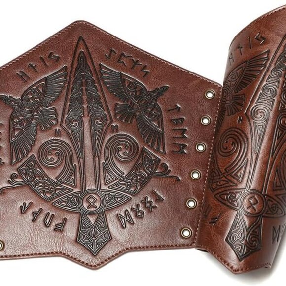 Medieval Leather Bracers Dragon Embossed Viking Leather Bracers Leather Arm Arme - Picture 4 of 6